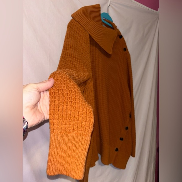 Plus Size Woman Within Burnt Orange Cowl Neck Sweater with Oversized Collar - Picture 2 of 10